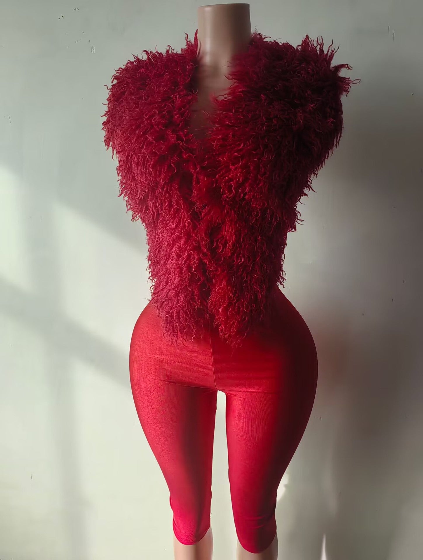 Women Sexy Fake Fur Top and Cropped Pants Set 3