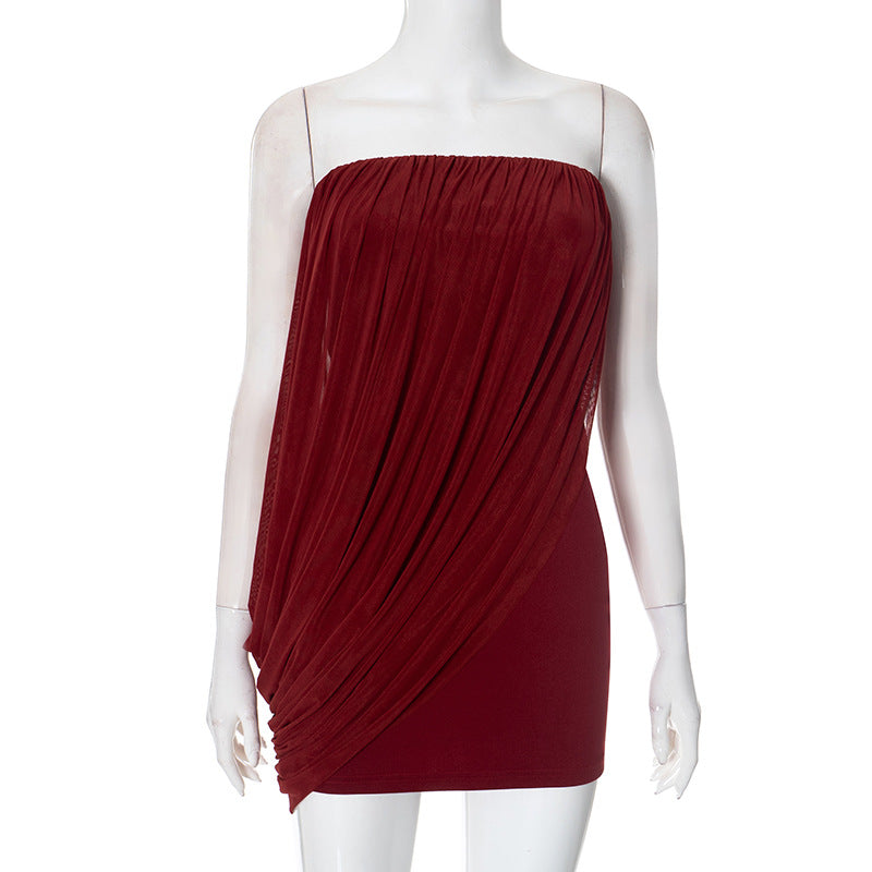 Women's Autumn Winter Strapless Mesh Patchwork Bodycon Dress 9