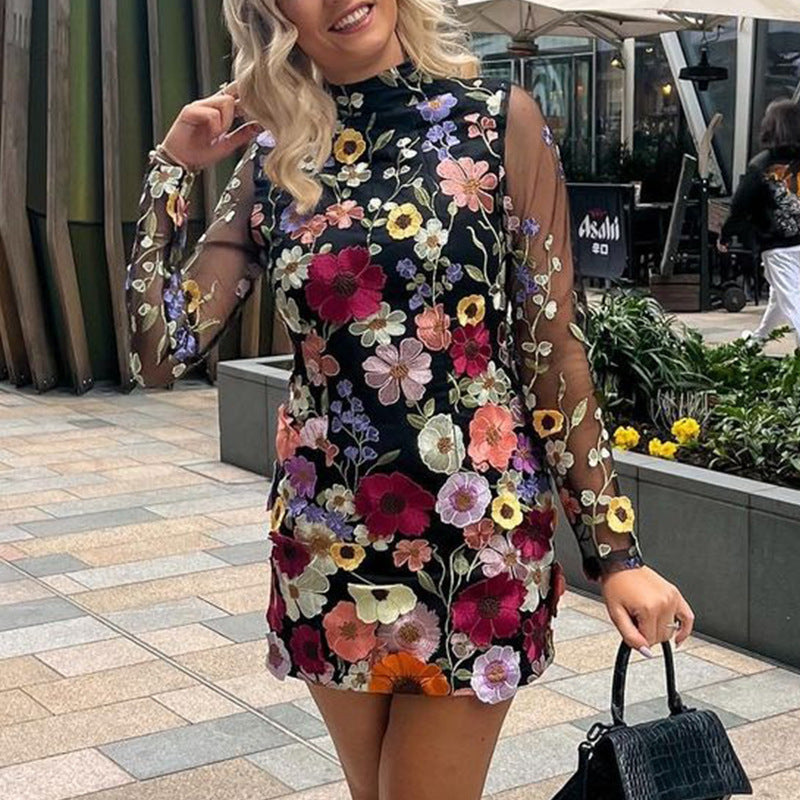 Flower Mesh Embroidery Slim Fit Sexy Bodycon Dress 7
