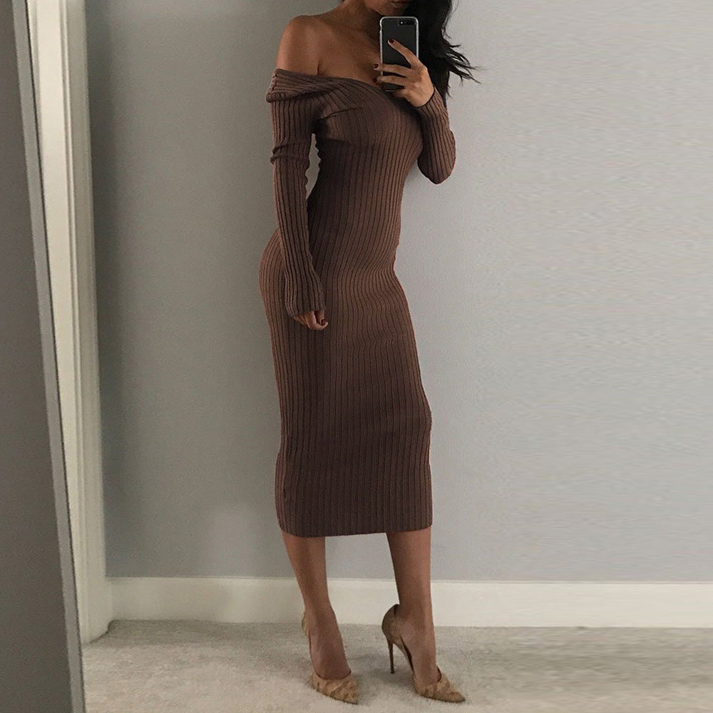 Women Sexy Off Shoulder V Neck Long Sleeve Dress 8