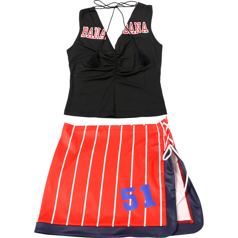 Summer Sexy V-Neck Printed High Waist Lace-Up Two Piece Set 18