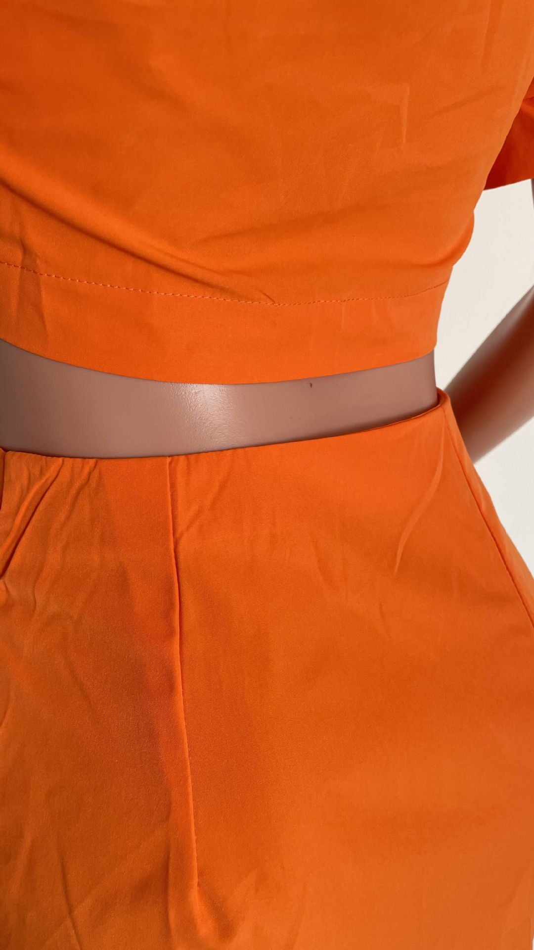 Women's fashion sexy solid color button Crop Shirt split skirt two-piece set 18