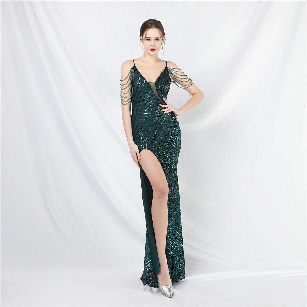 Elegant Beading Stripe Sequin Evening Gown 11