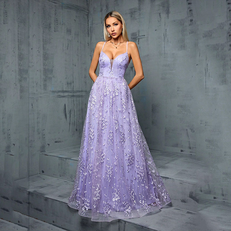 Women Evening Dress with Heavy Lace Mesh Sequin Strapless Dress（Processing time need 3-6 days）