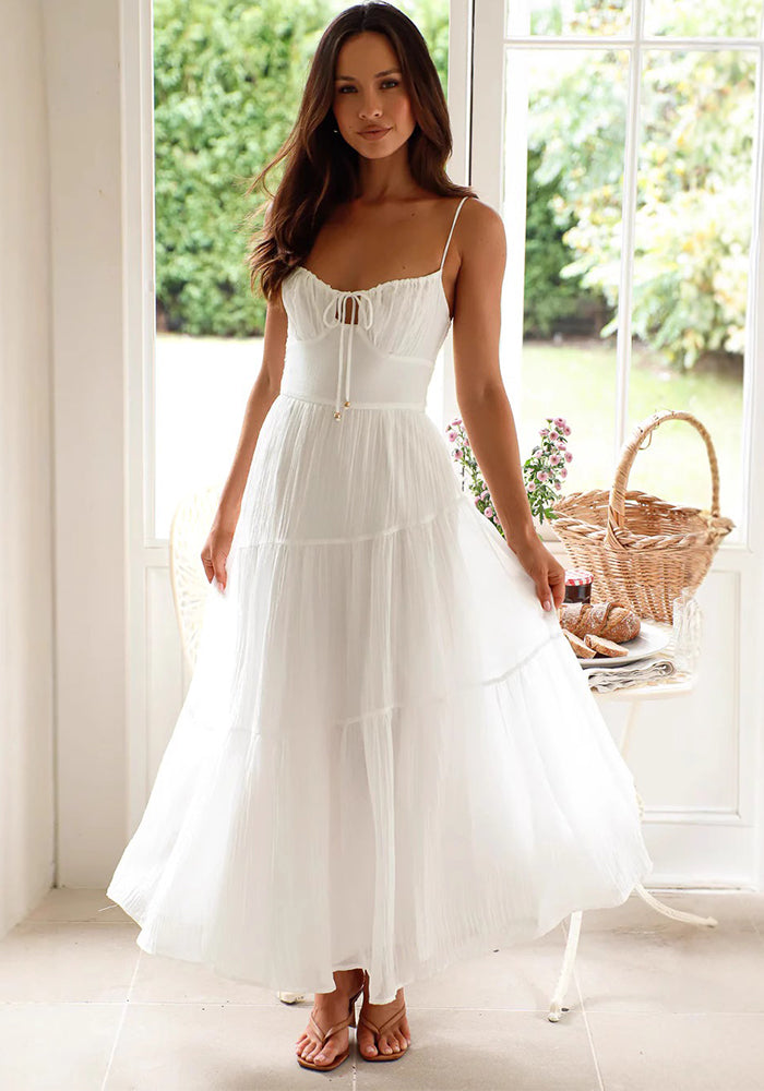 Women Chiffon Sleeveless Patchwork Suspender Backless Lace Dress