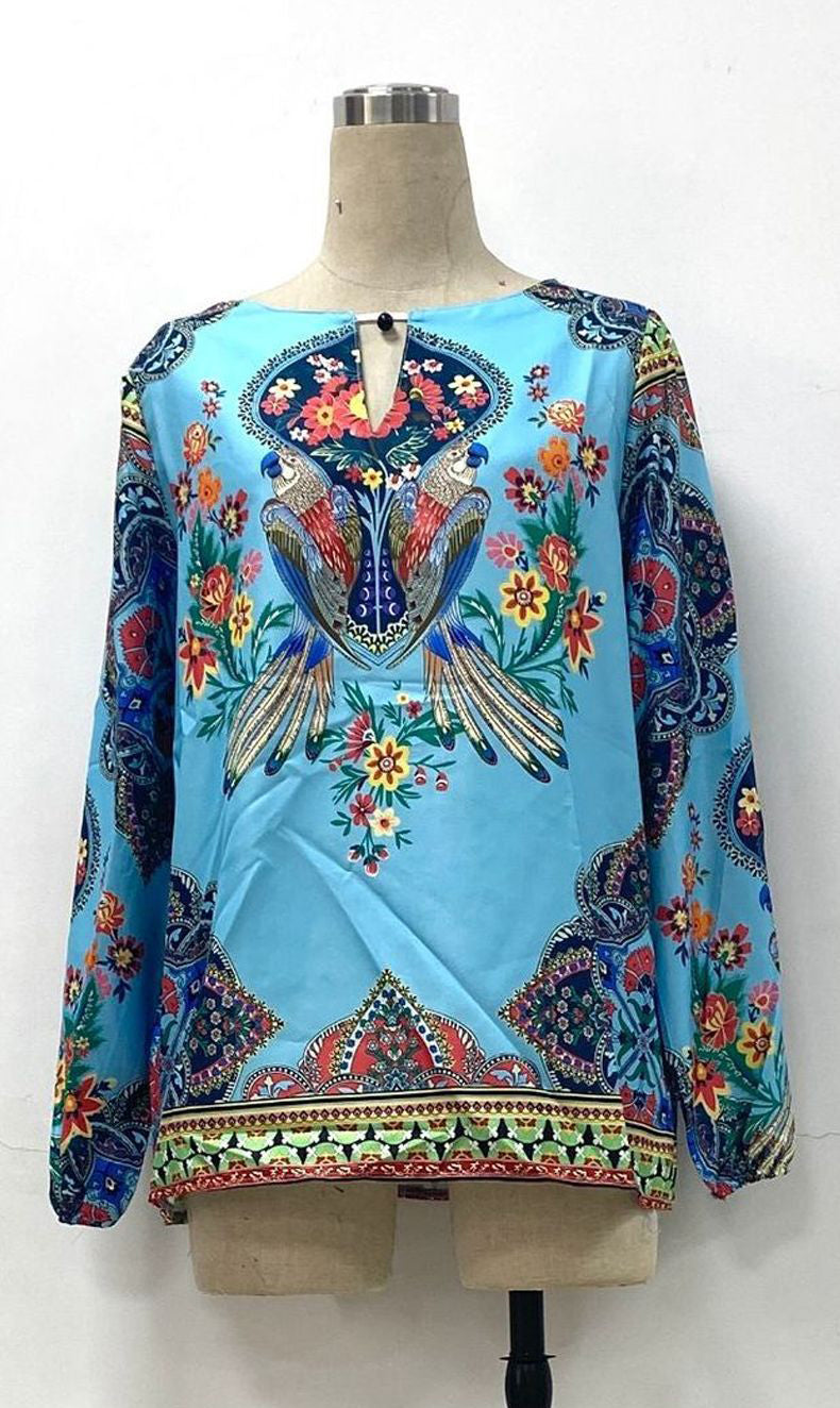 Women Style Women Printed Round Neck Balloon Sleeve Shirt 14