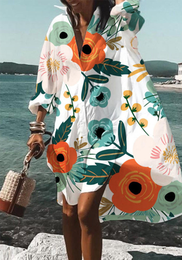 Women's Casual Loose Floral Print Dress Coat