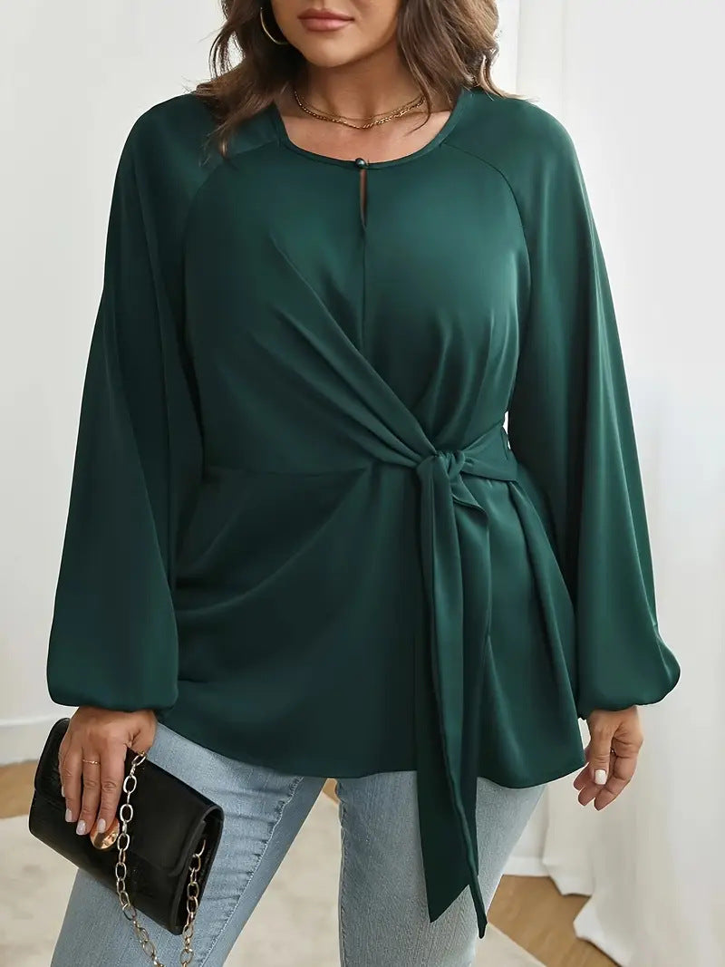 Plus size Women lace long sleeve Lace-Up Shirt 5