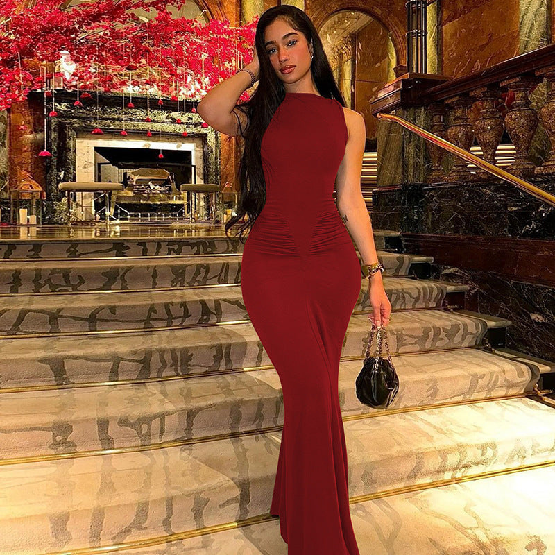 Women Summer Pleated Solid Short-Sleeve Dress 9