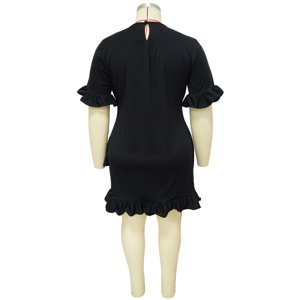 Plus Size Women's Fashion Fit Round Neck Solid Ruffle Casual Dress 17