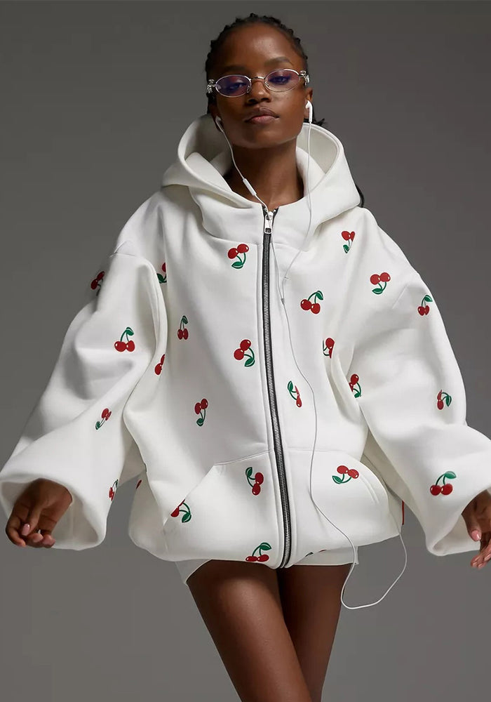 Women cherry print Hoodies