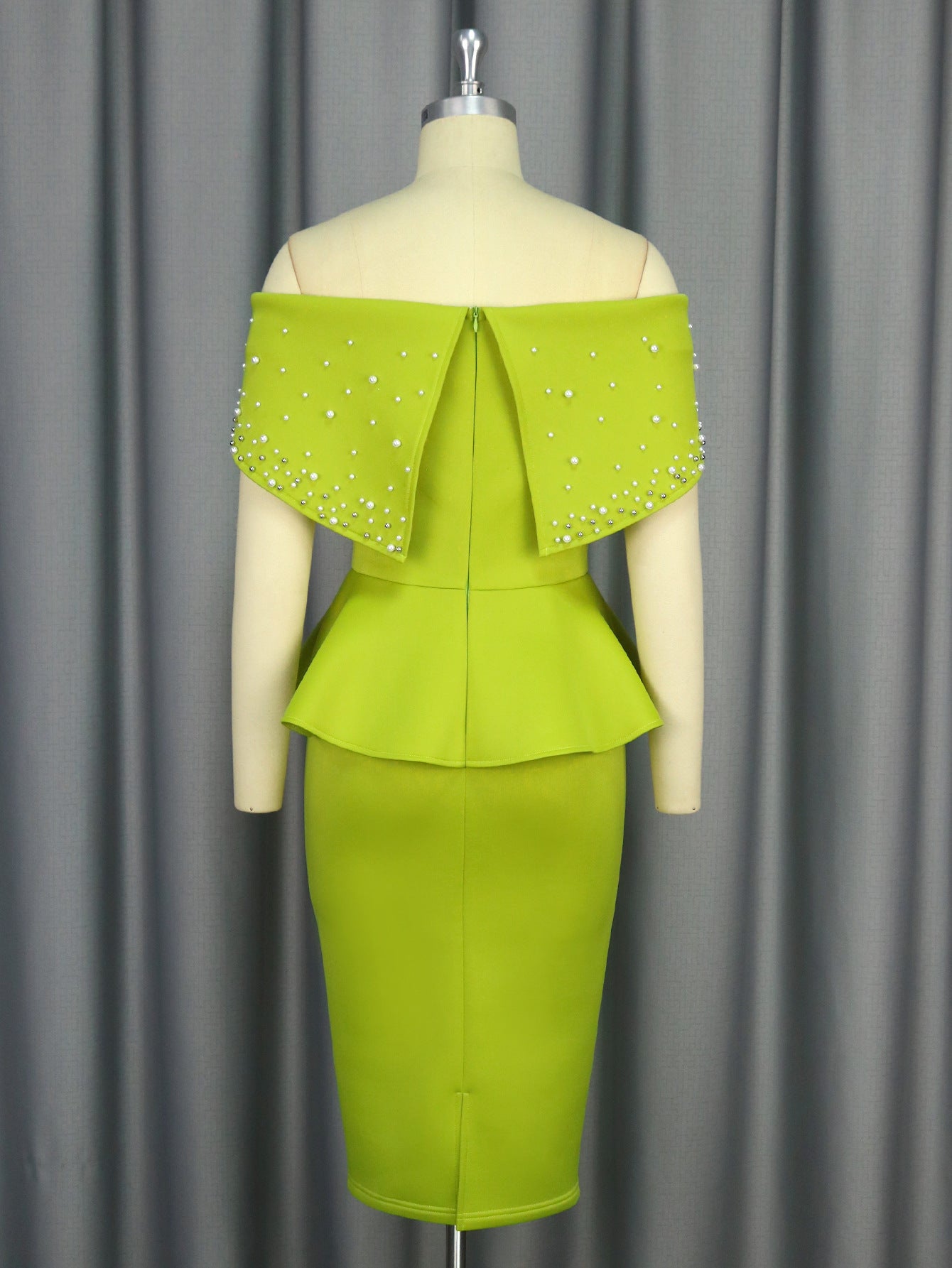 Off Shoulder Beaded Ruffle Peplum Formal Party Dresses 6