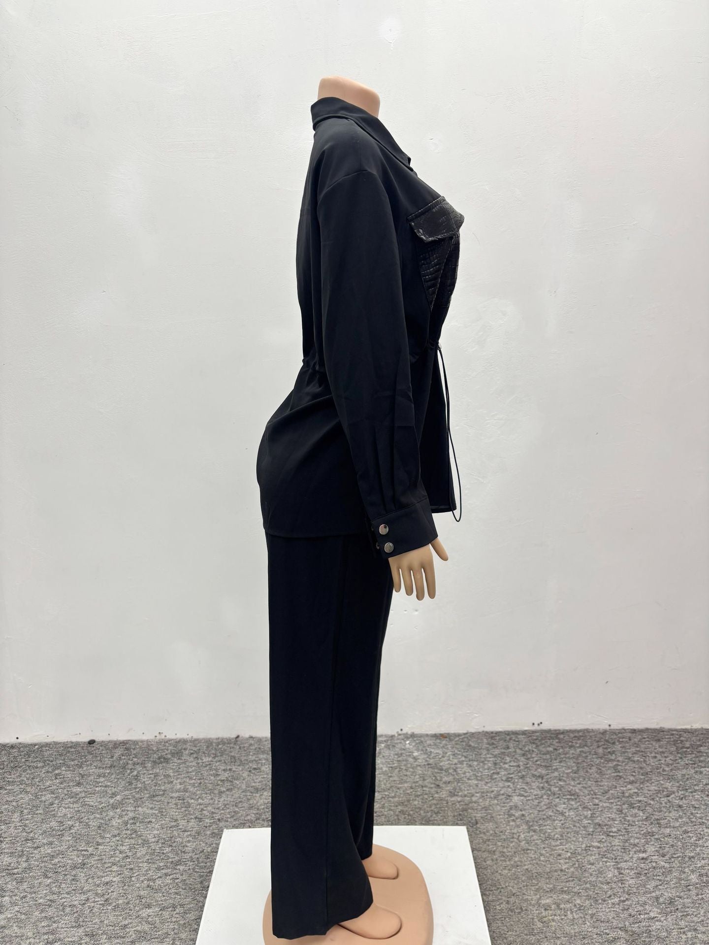 Spring Women's Suit Slim Waist Shirt Trousers Black Two-Piece Set 14