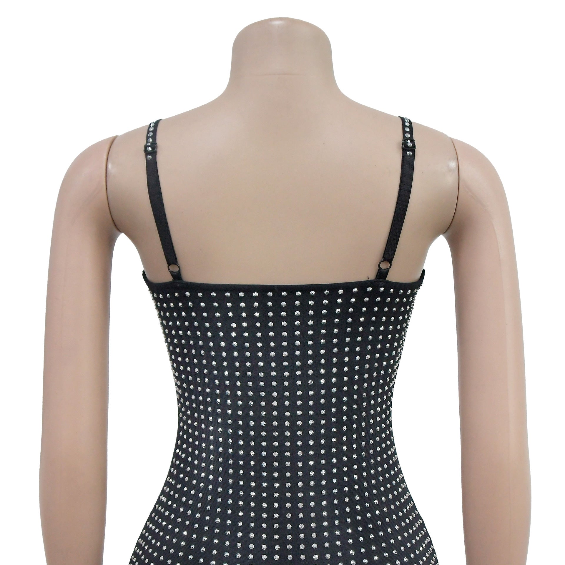 Fashionable Women's Solid Color Mesh Beaded Suspender Dress（customized,MOQ 6pcs/size/color,process time 7-10 days） 16