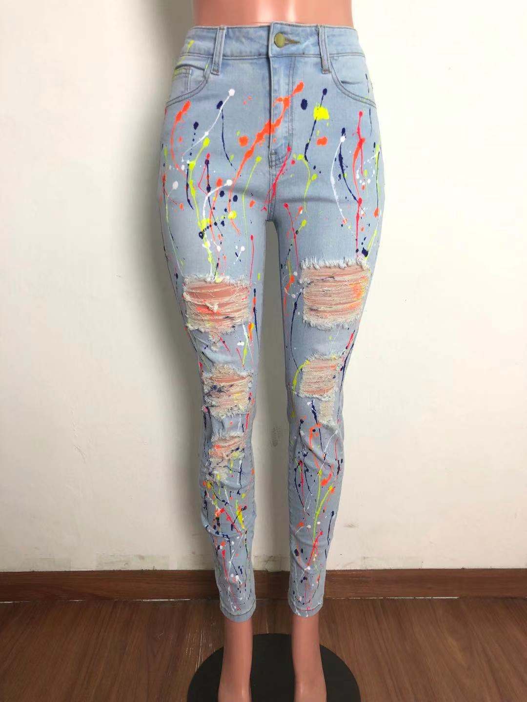 Women Ripped Denim Pants 9