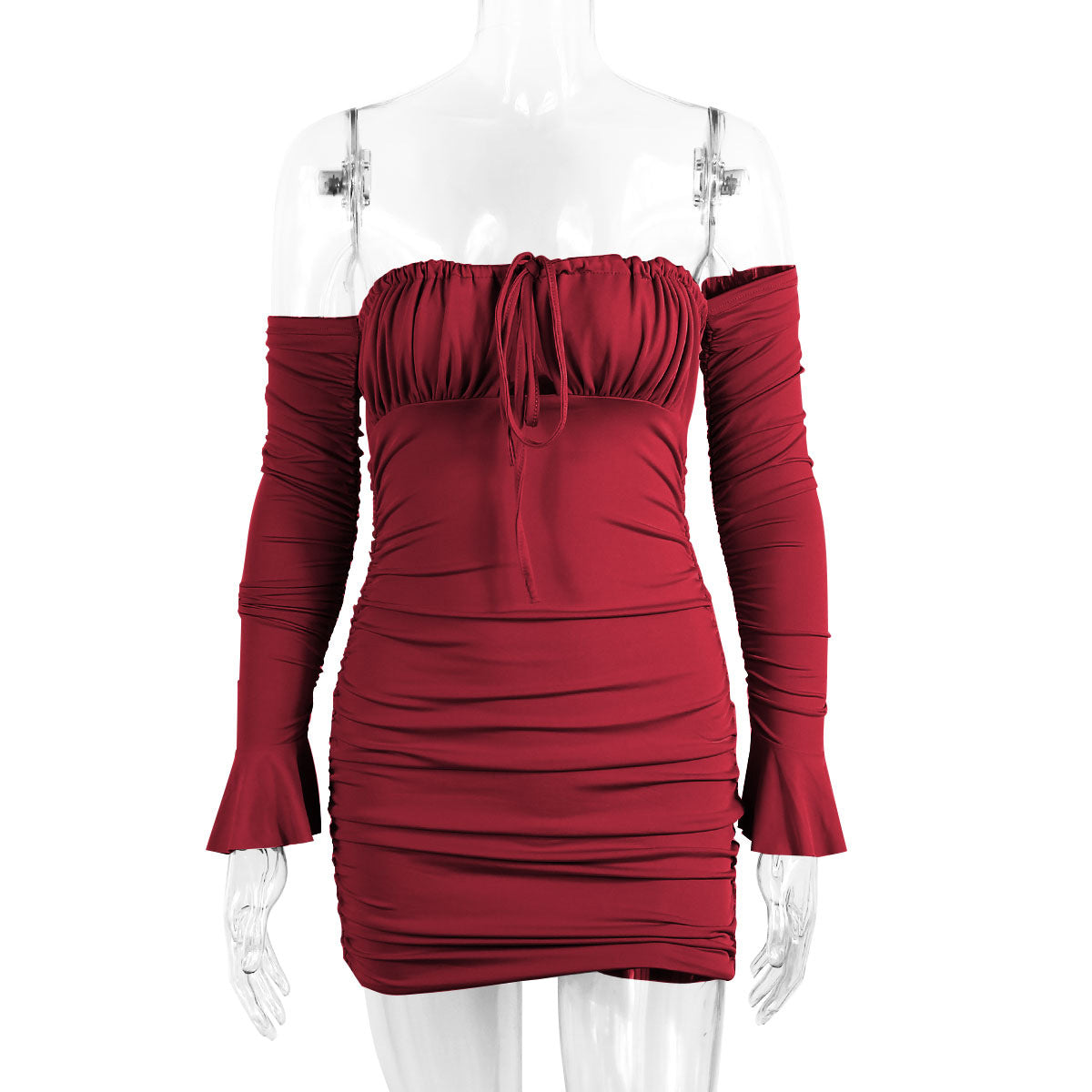 Women autumn/winter long-sleeved sexy off-shoulder bodycon dress with bell bottom sleeves 20