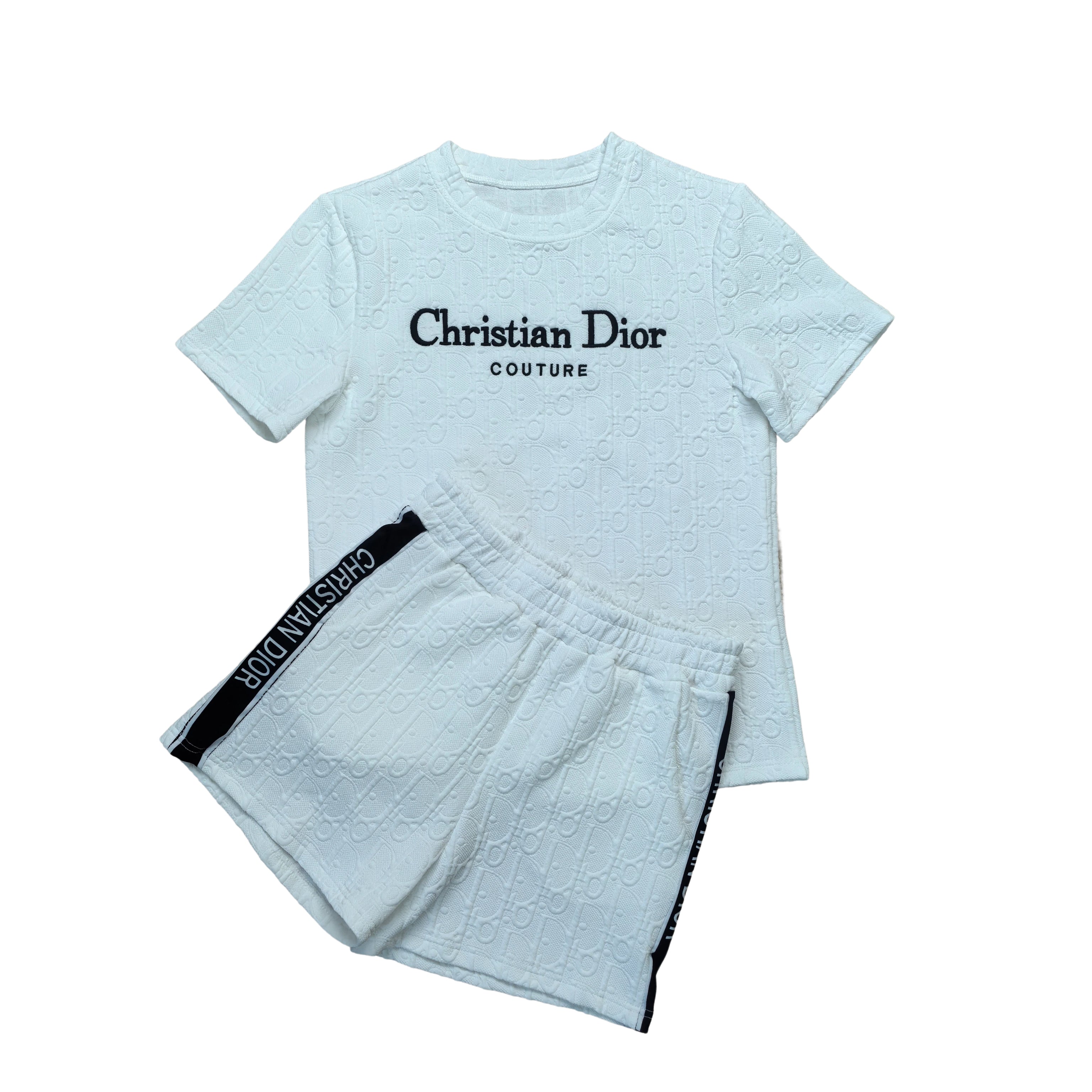 Women Embroidered short-sleeved top and shorts jacquard two-piece set 11