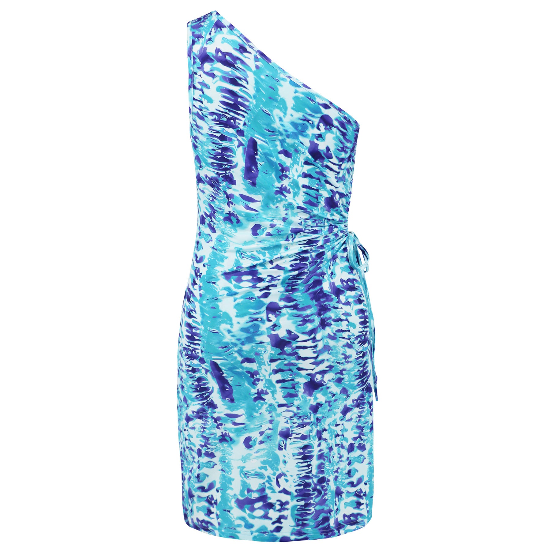 Women Sexy One Shoulder Slash Shoulder Tie Dye Print Dress 15