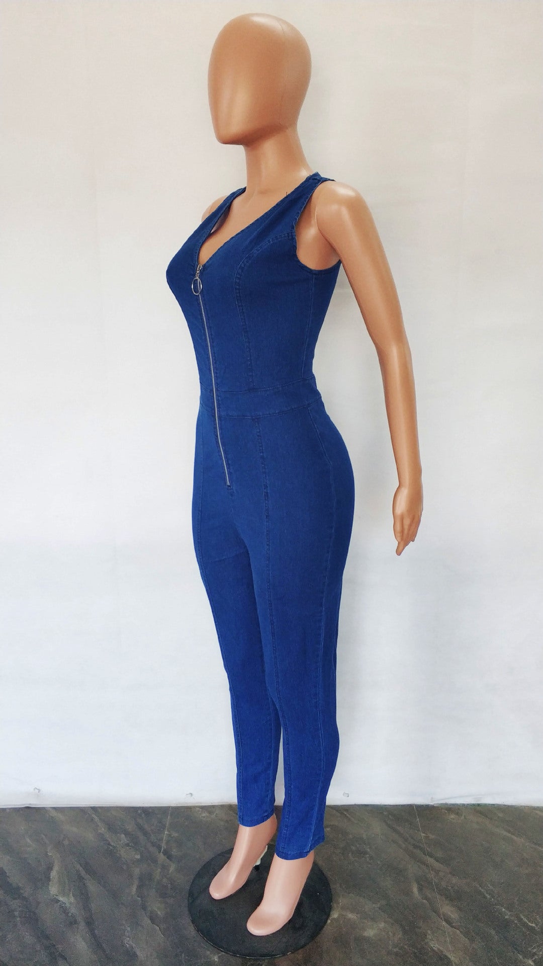 Women Sexy Sleeveless Zipper Slim Denim Jumpsuit 7