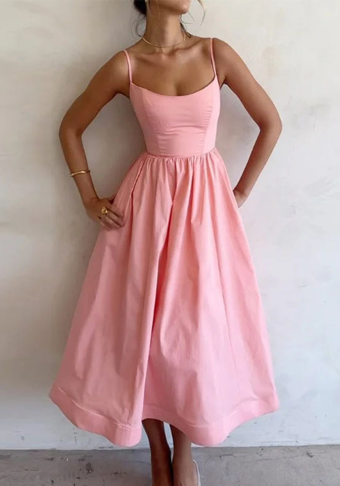 Summer Women's Elegant Strap Chic Solid Color High-Waist Big Swing Dress