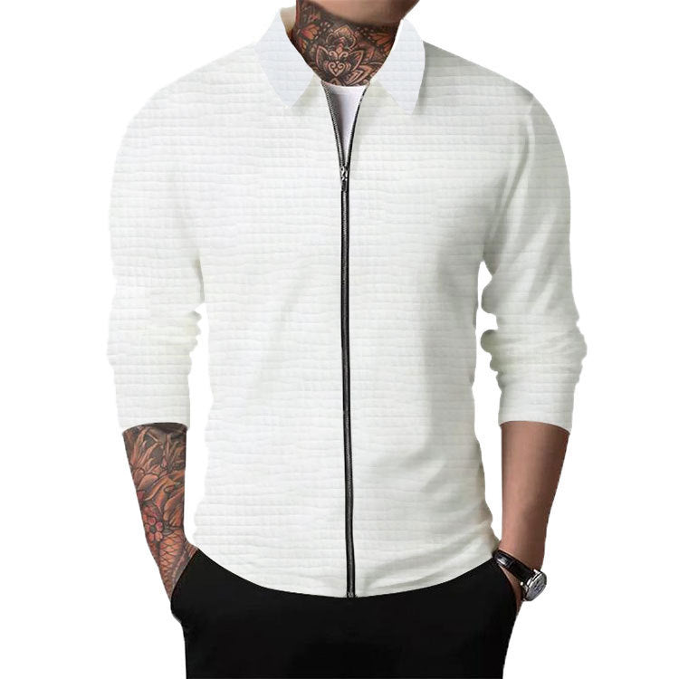 Men's Autumn Long Sleeve Turndown Collar Casual Waffle Jacket 4