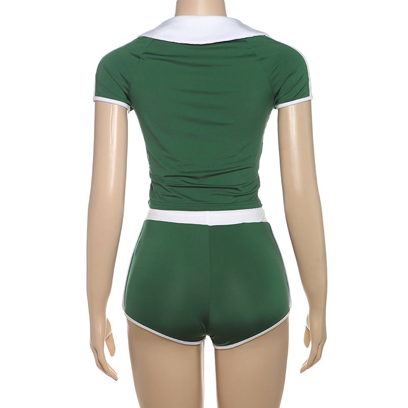 Women Spring Summer Sexy Short Sleeve Top and Shorts Two-Piece Set 12