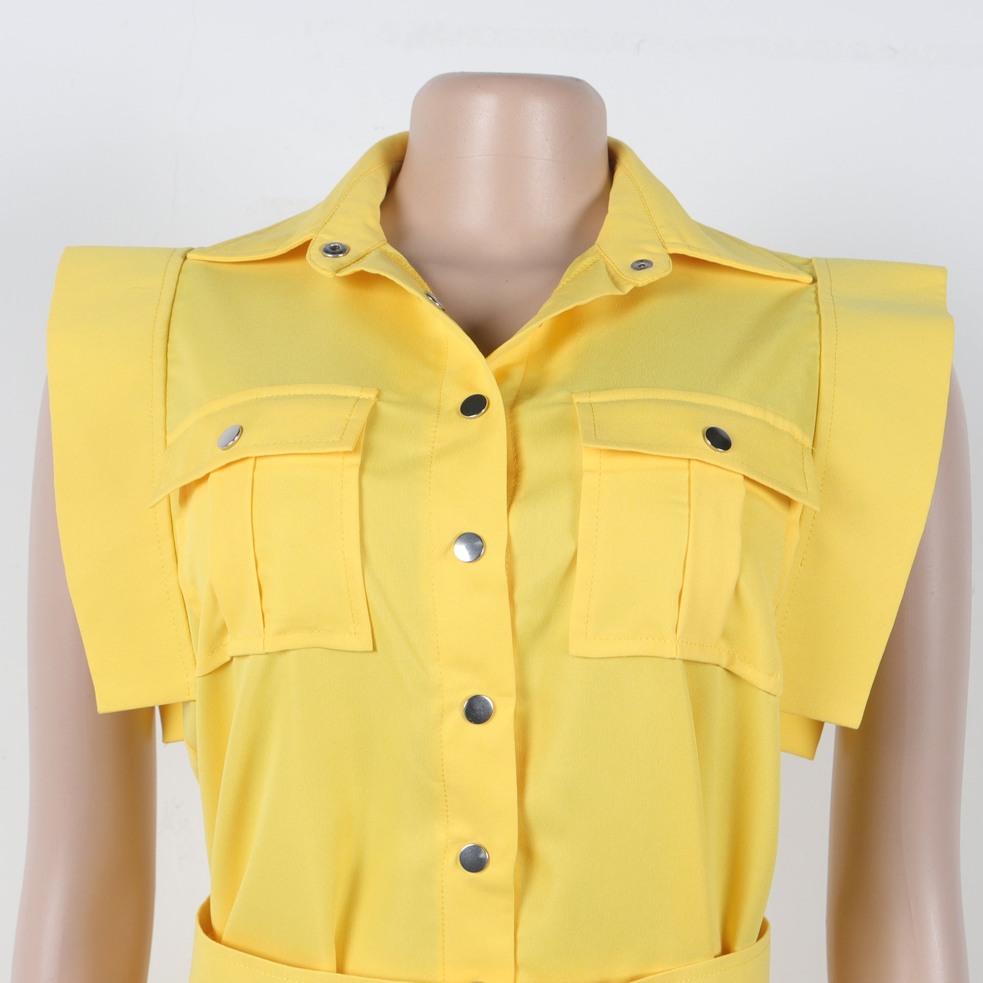 Elegant Career Solid Color Turndown Collar Sleeveless Shirt Slit Long Skirt Two-Piece Set 14