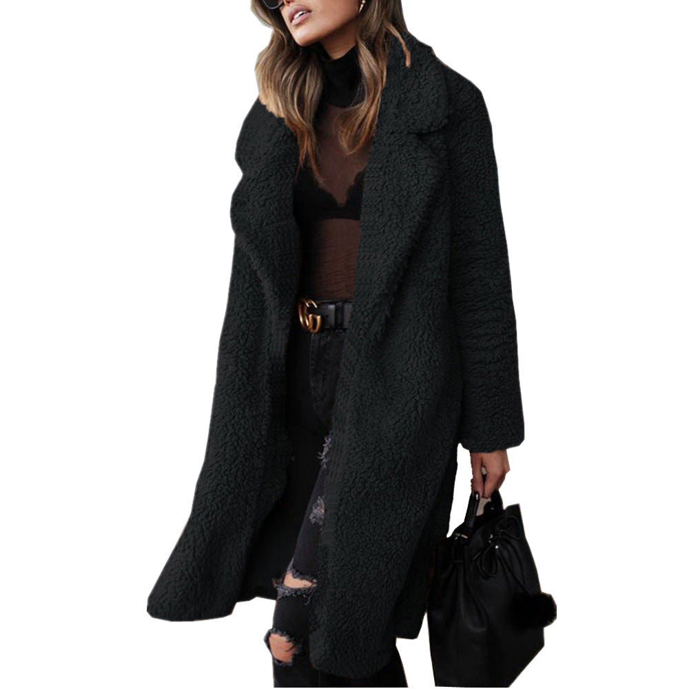 Autumn And Winter Long-Sleeved Turndown Collar Women's Plush Long Coat 12