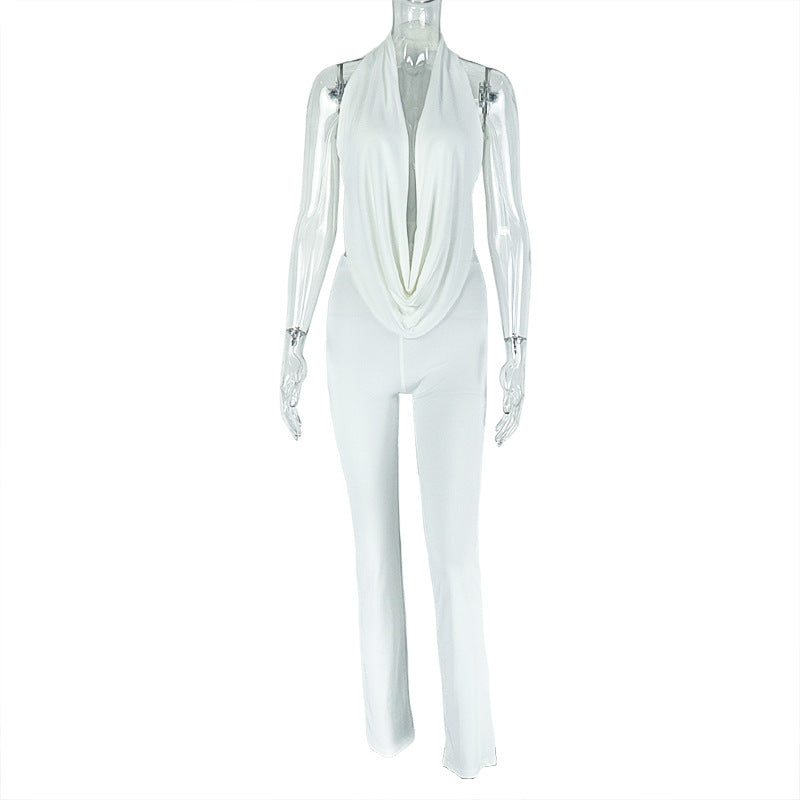 Fashion Halter-Neck Solid Color Low-Back Tight-Fitting Two-Piece Pants Set 10