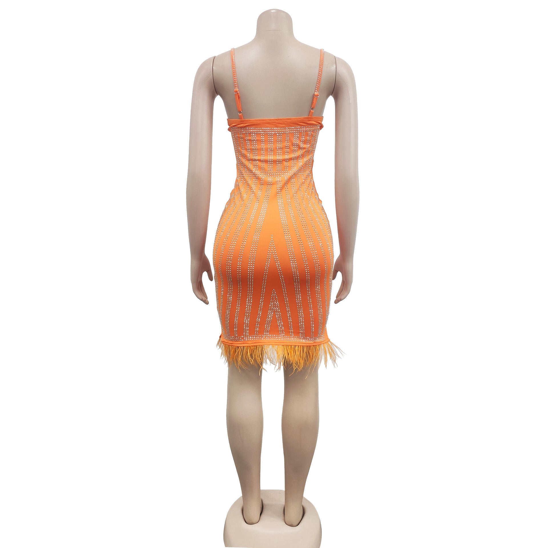 Women's Fashionable Sleeveless Beaded Feather Strap Club Dress 19