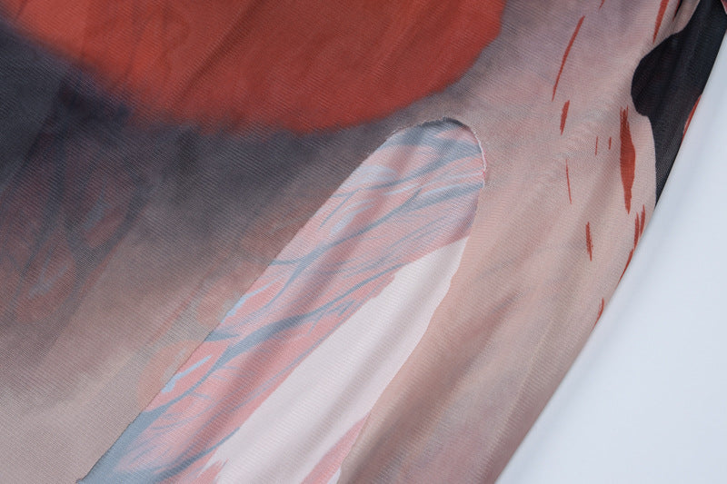 Women's Winter Fashion Sexy Printed Slim Slit Round Neck Short Sleeve Dress 15