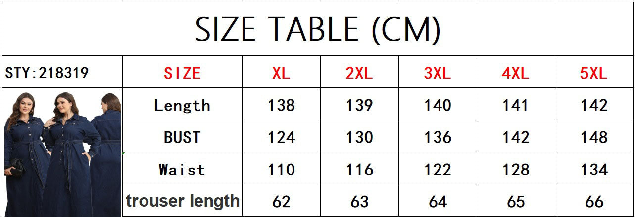 Plus Size Winter Women's Turndown Collar Washed Denim Casual Shirt Dress 7