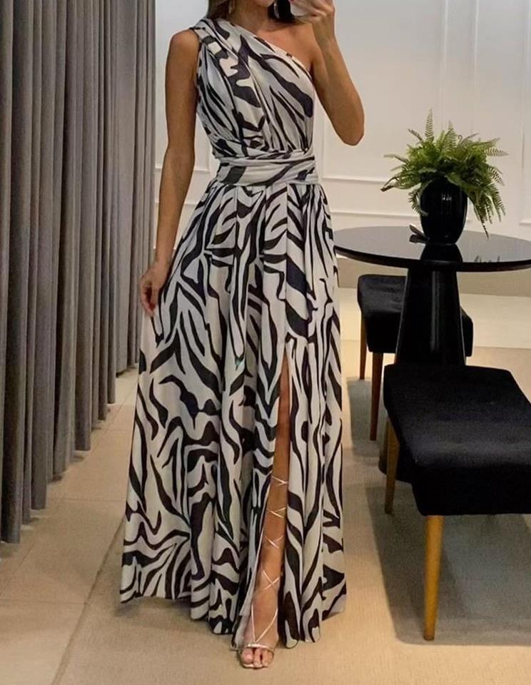 Summer Women'S Sexy One Shoulder Sleeveless Printed Long Maxi Dress For Women 4