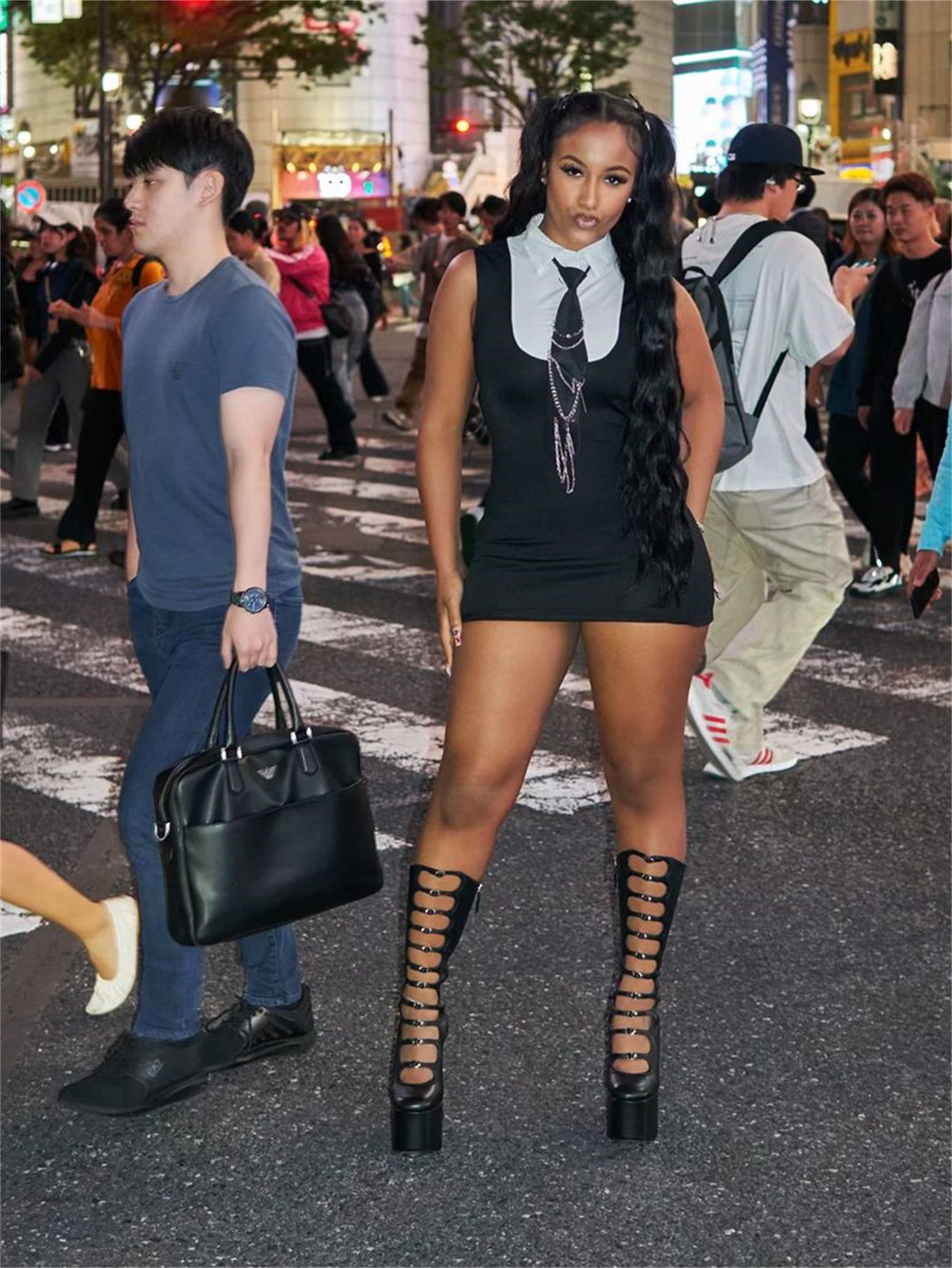 Autumn Trend Fashion Slim Sexy Fake Two-Piece Contrast Bodycon Dress 7