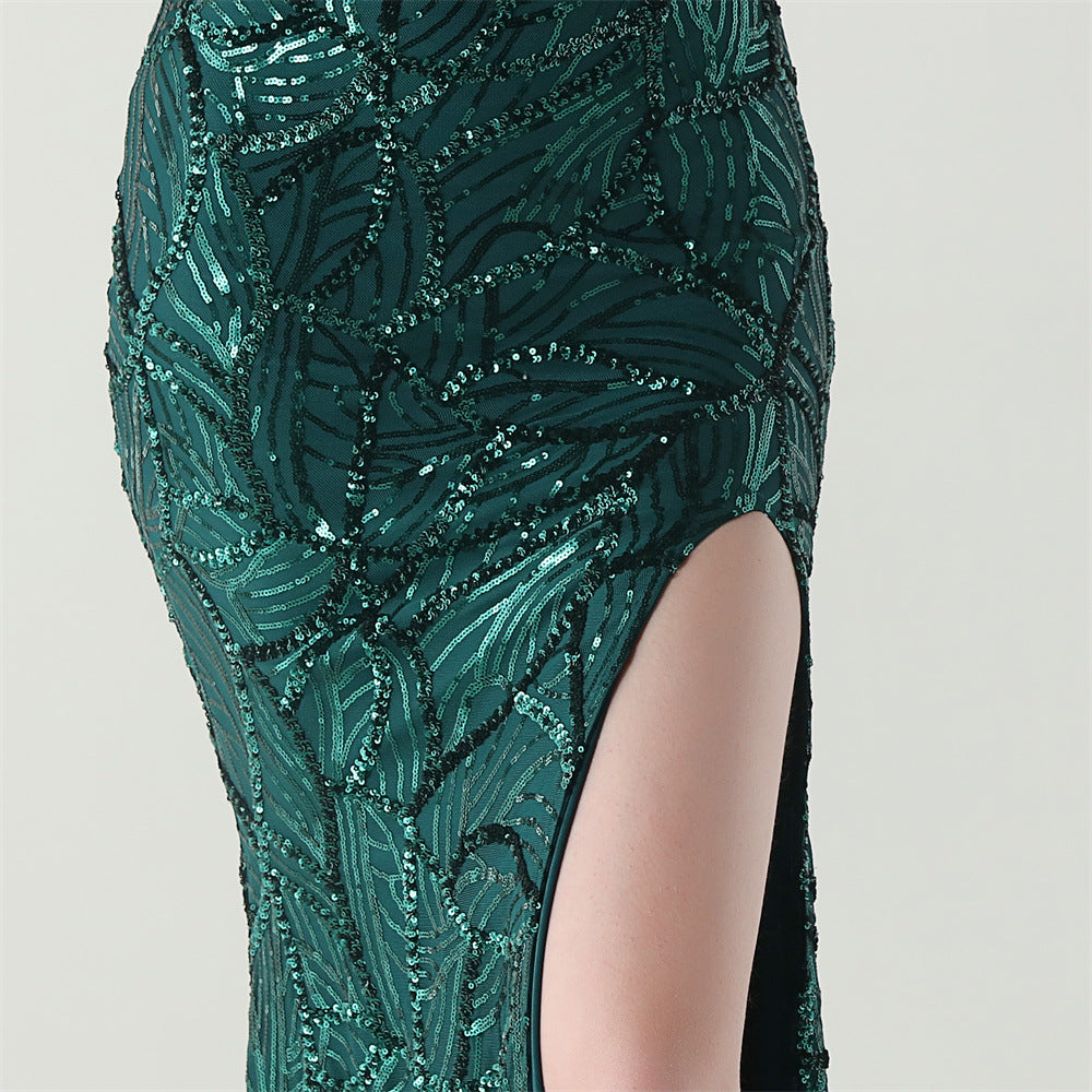 Women One Shoulder Beaded Sequin Embroidery Formal Party Prom Wedding Evening Dress 73