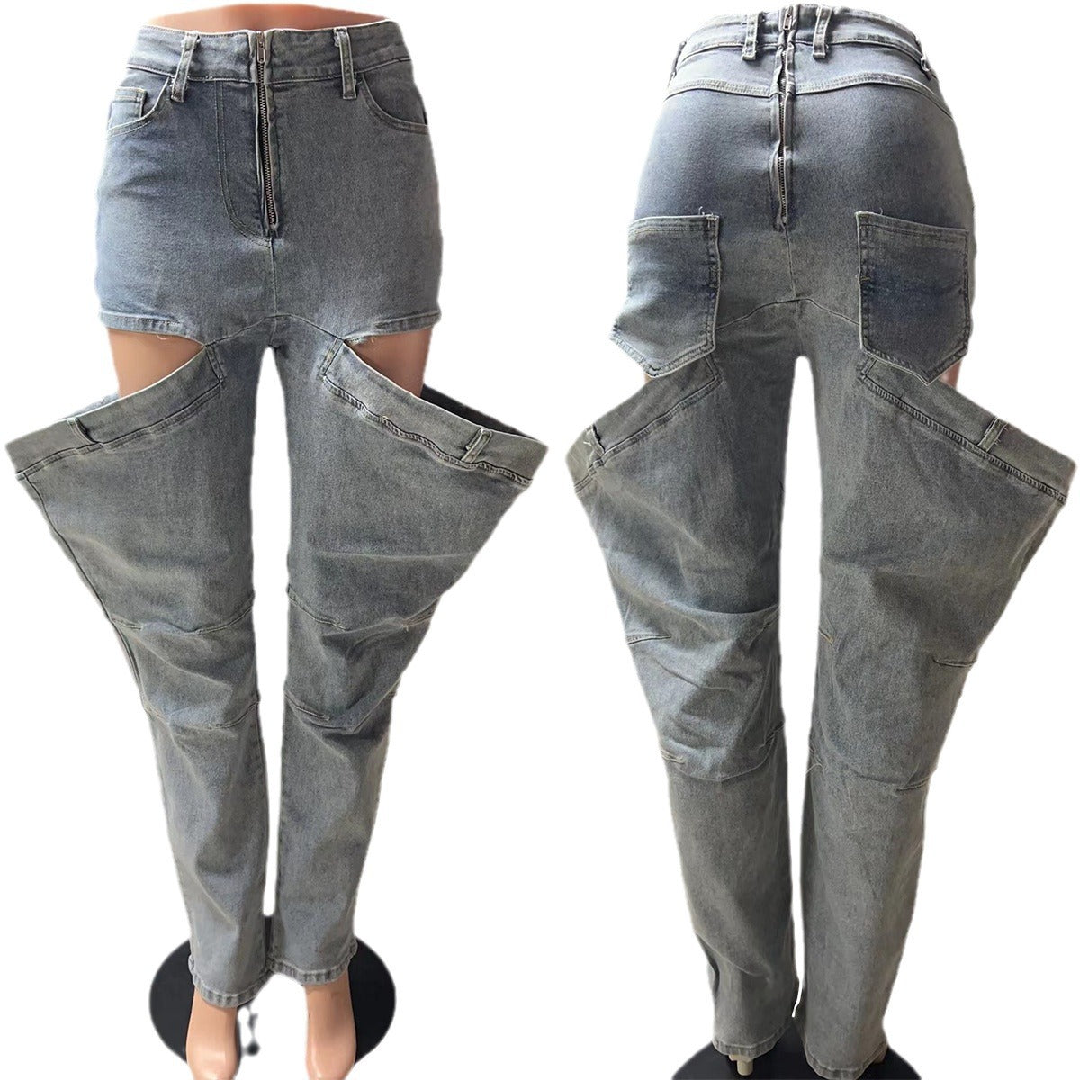 Fashionable Women's Clothing Stretch Casual Hollow Denim Pants 6