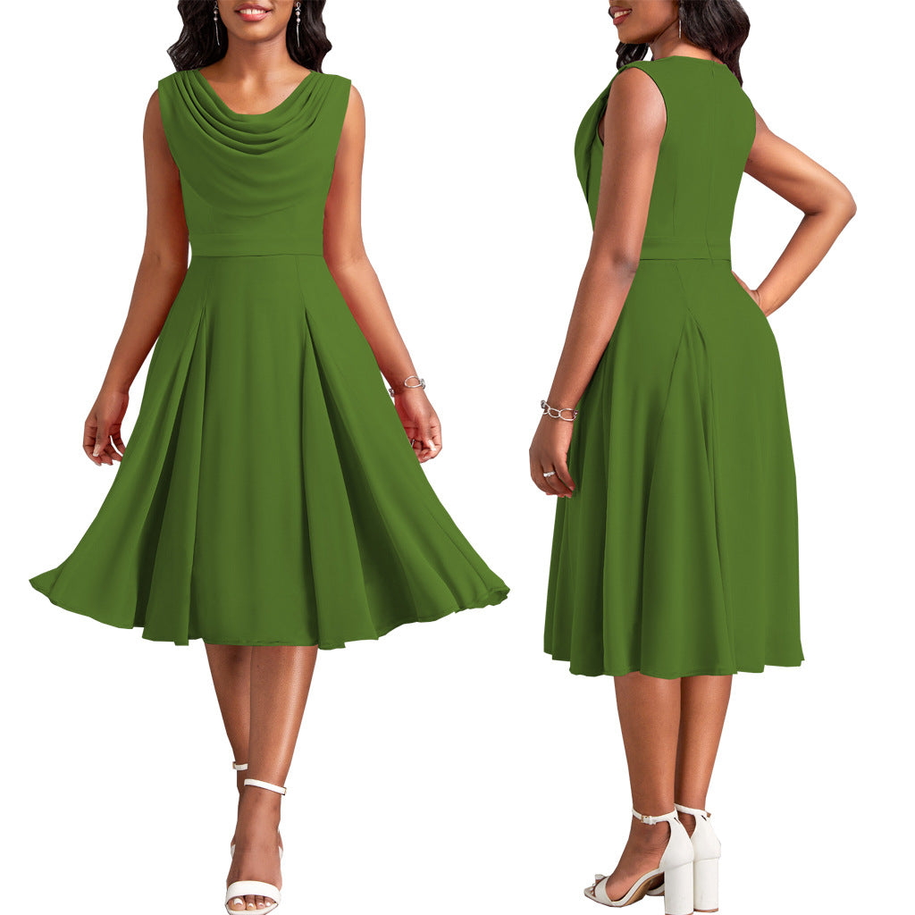 Women Solid U Neck Bell Bottom Dress 5