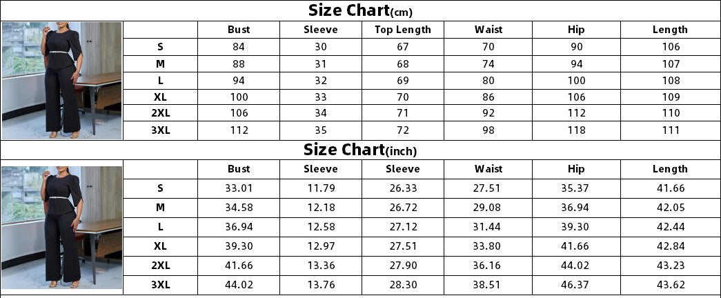 Women Elegant Solid Top and Wide Leg Pants Two-Piece Set 9