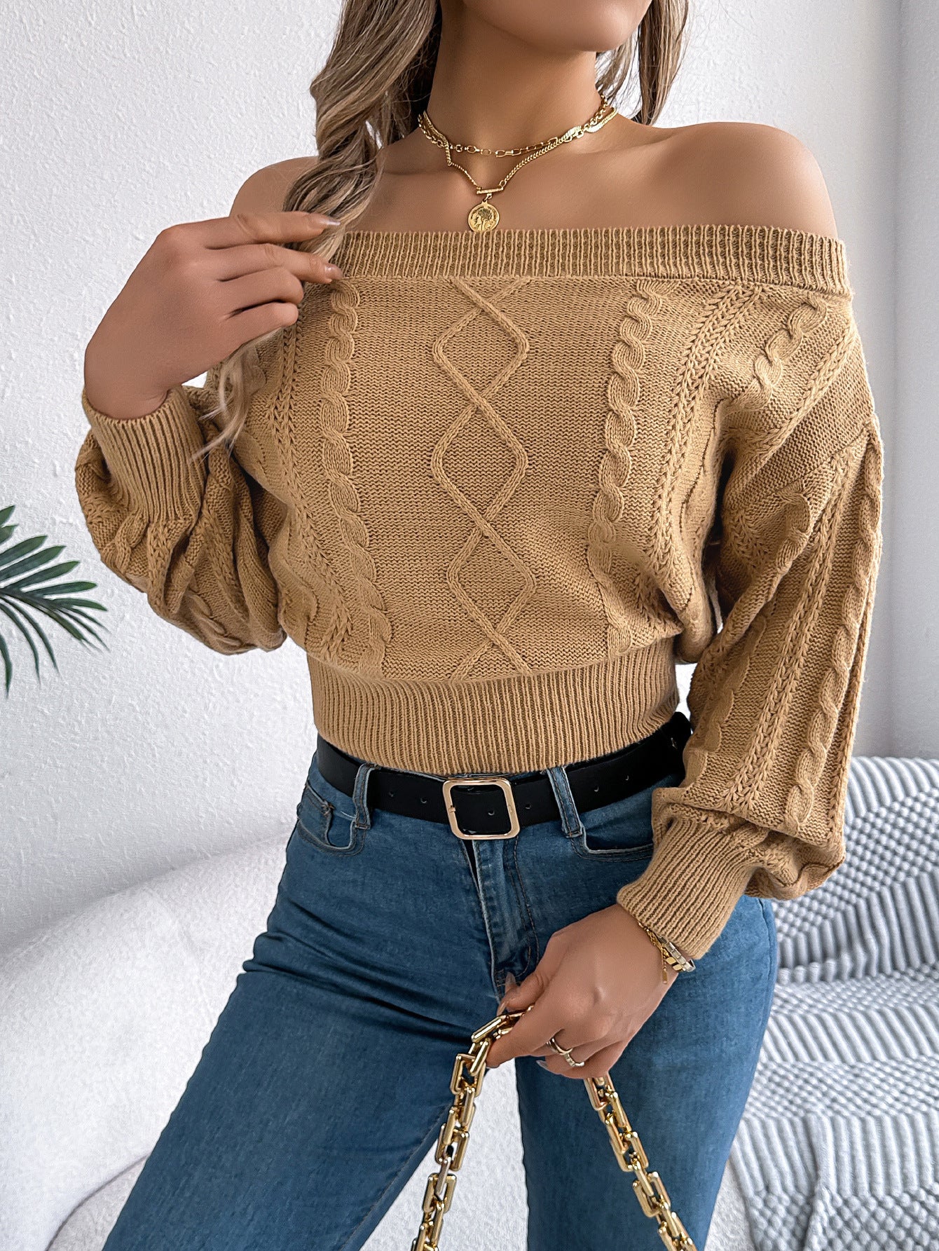 Autumn Winter Casual Solid Off Shoulder Long Sleeve Women Pullover Sweater 16