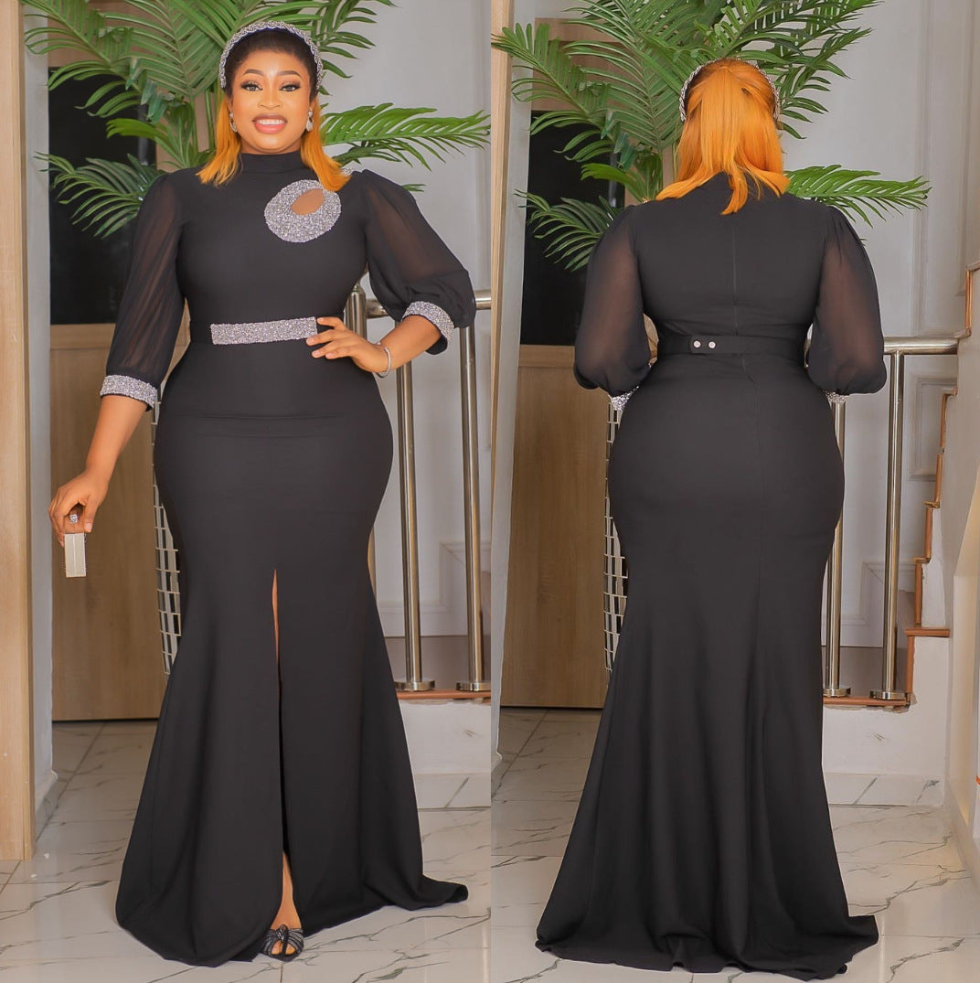 Fashion Women's Sexy Slit Dress Africa Plus Size Women's Solid Color Long Gown 6