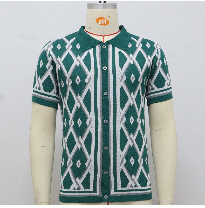 Men's Clothing Summer Jacquard Knitting Short Sleeve Polo Shirt 7