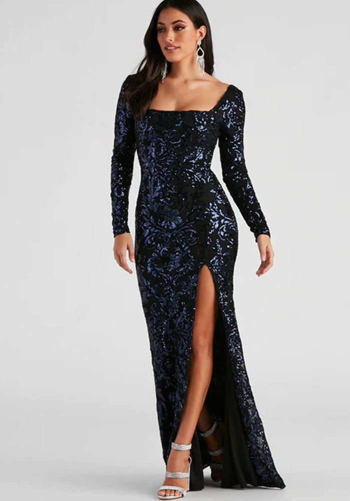 Women 's Sexy Backless Lace-Up Long Sleeve Sequin Party Dress
