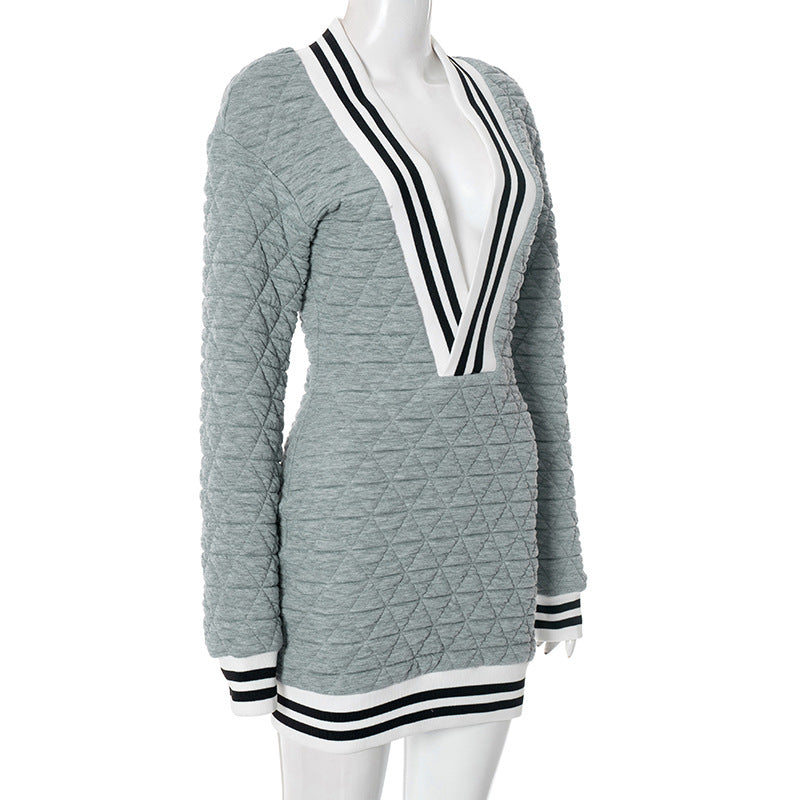 Women Sexy V-Neck Long-Sleeved Bodycon Dress 8