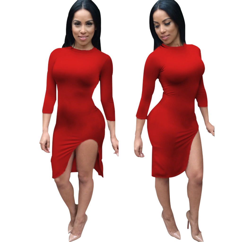 Sexy And Fashionable Solid Color Slit Women's Dress 8