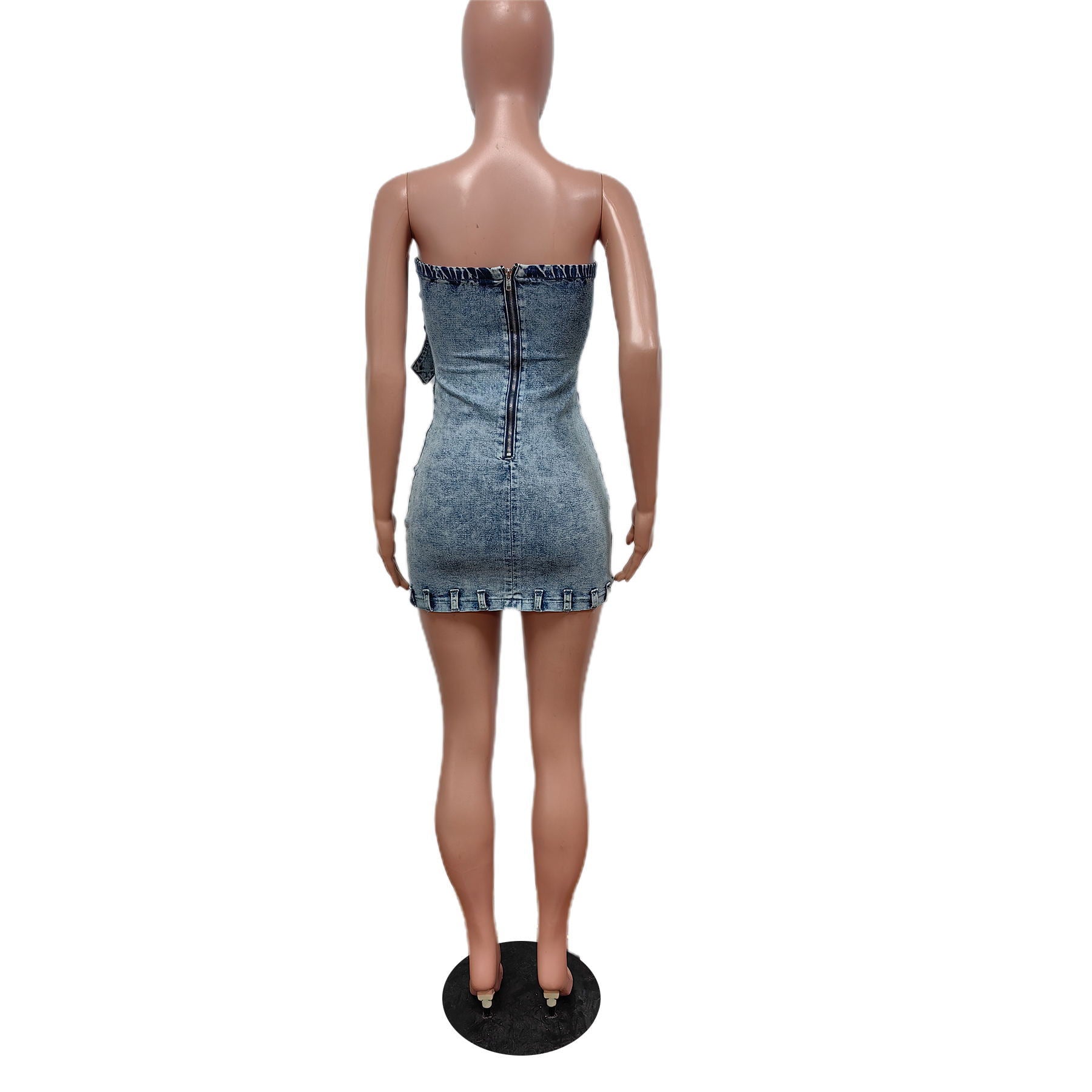 Strapless Pocket Slim Fit Denim Dress 7