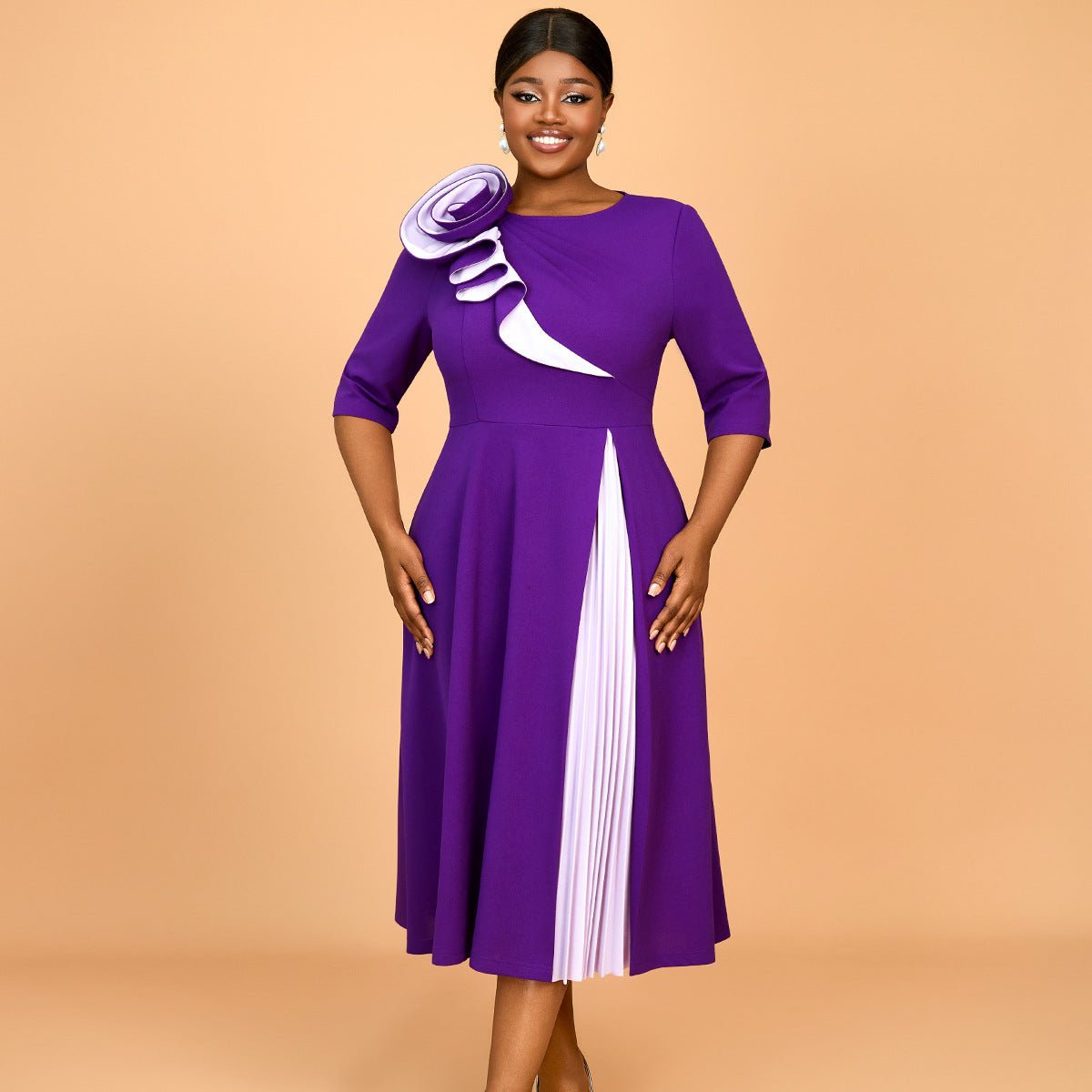 Summer Color Block Floral A-Line Cocktail Slim Waist Plus Size Party Dress 3