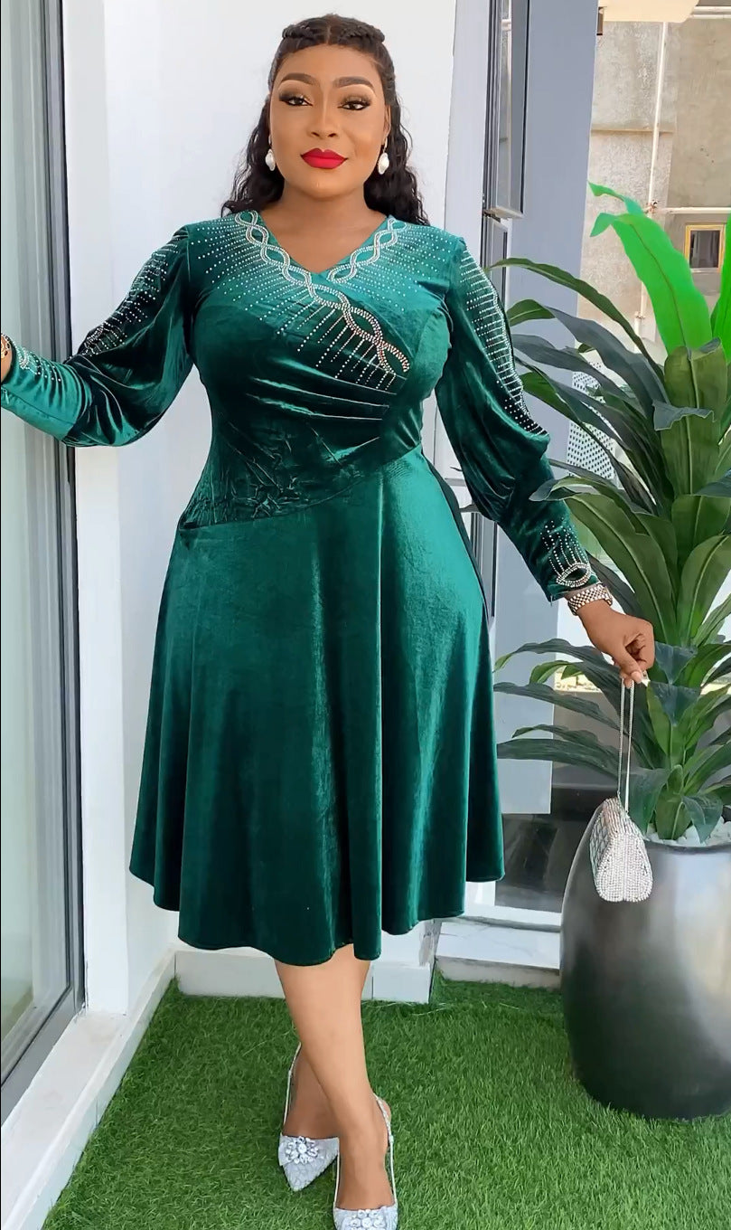 Africa Plus Size Spring And Winter Chic Beaded Evening Dress 7