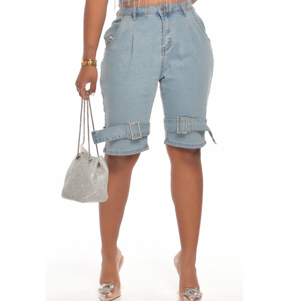 Sexy Women's Mid Rise Straight Light Color Shorts Women's Denim Pants 5