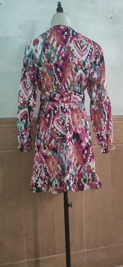 Fashion Print Slim Waist V-Neck Long Sleeve Dress 8