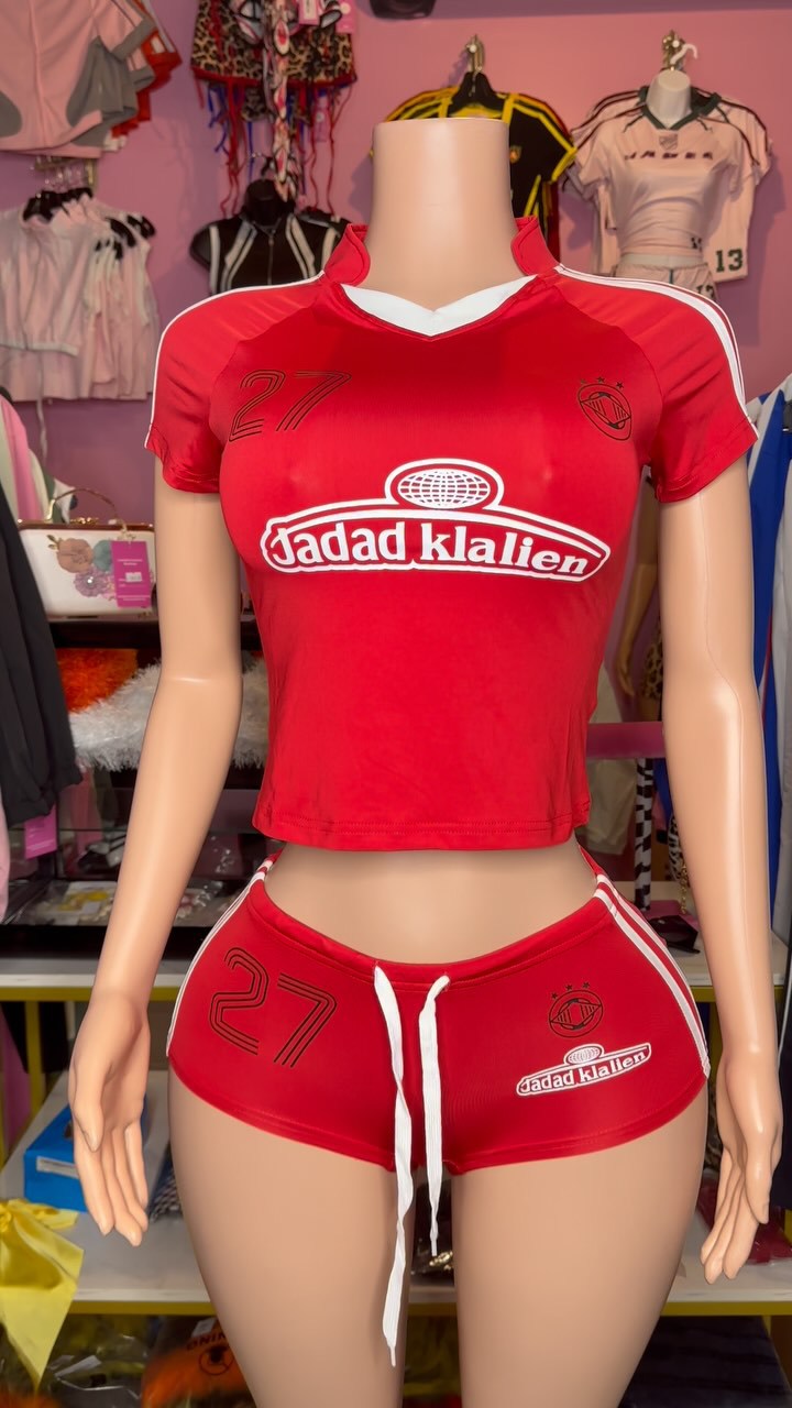 Women Printed Retro Sports Short-sleeved Top Lace-up Shorts Two-piece Set 3